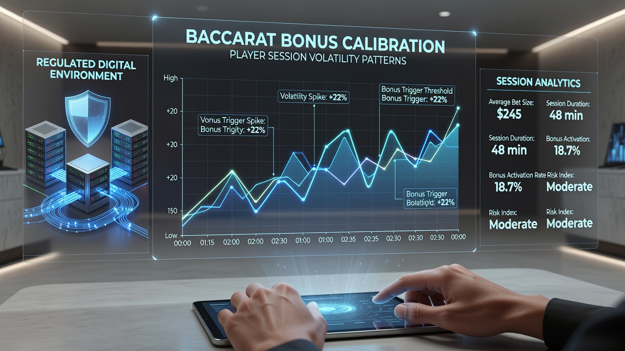 Analytics dashboard showing volatility pattern graphs overlaid with calibrated baccarat bonus tiers