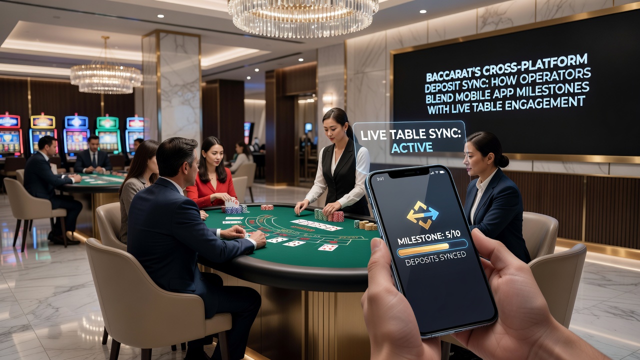 Live baccarat table with players using synchronized mobile incentives at a digital casino venue
