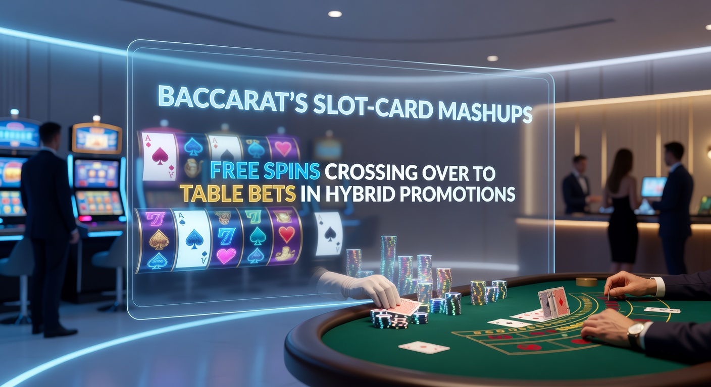 Casino floor showing slot machines adjacent to baccarat tables, highlighting hybrid promotion displays blending digital screens with table signage