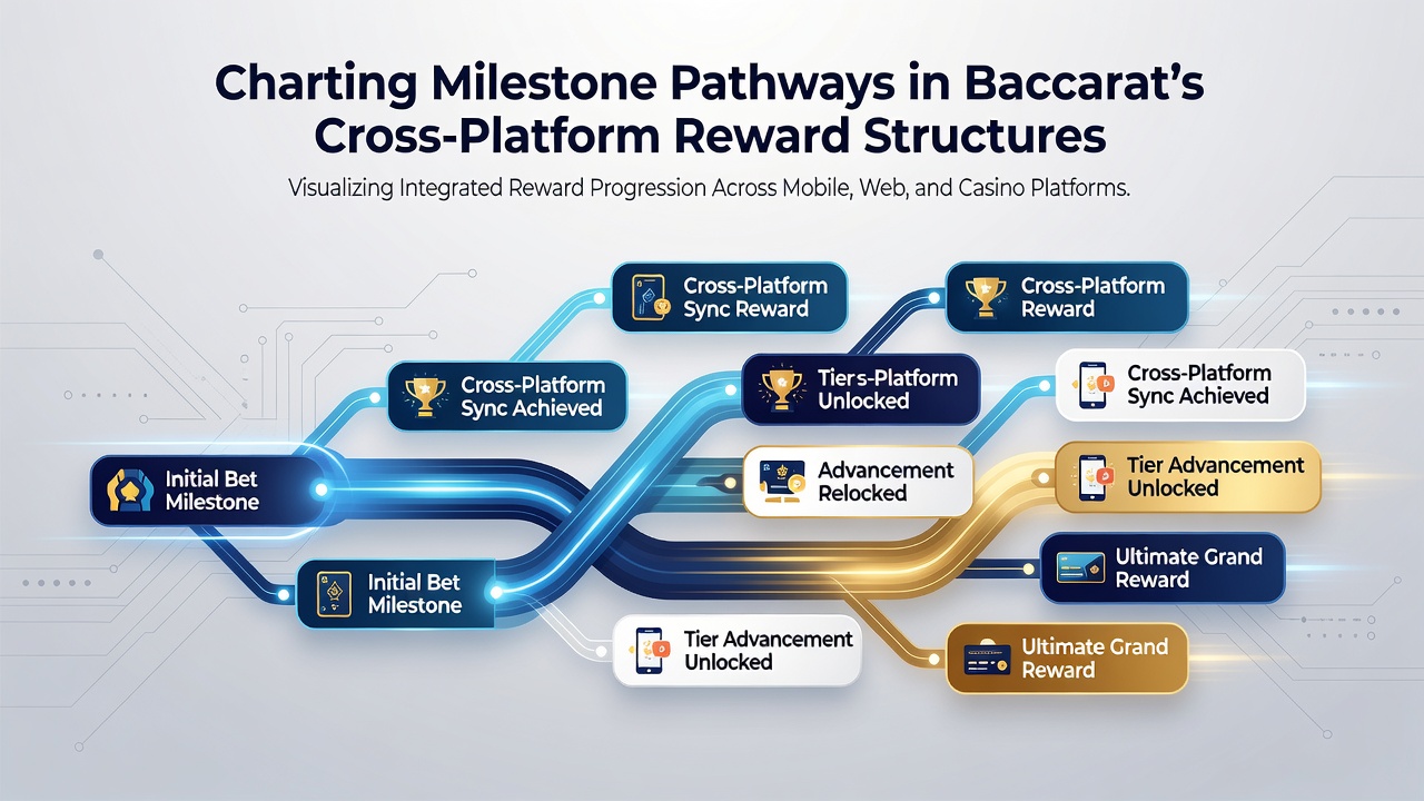Flowchart illustrating baccarat milestone progression with data sync between live dealer tables and mobile RNG sessions