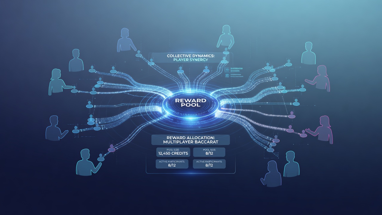 Group of online baccarat players contributing to a shared reward pool visualized through data charts and session analytics