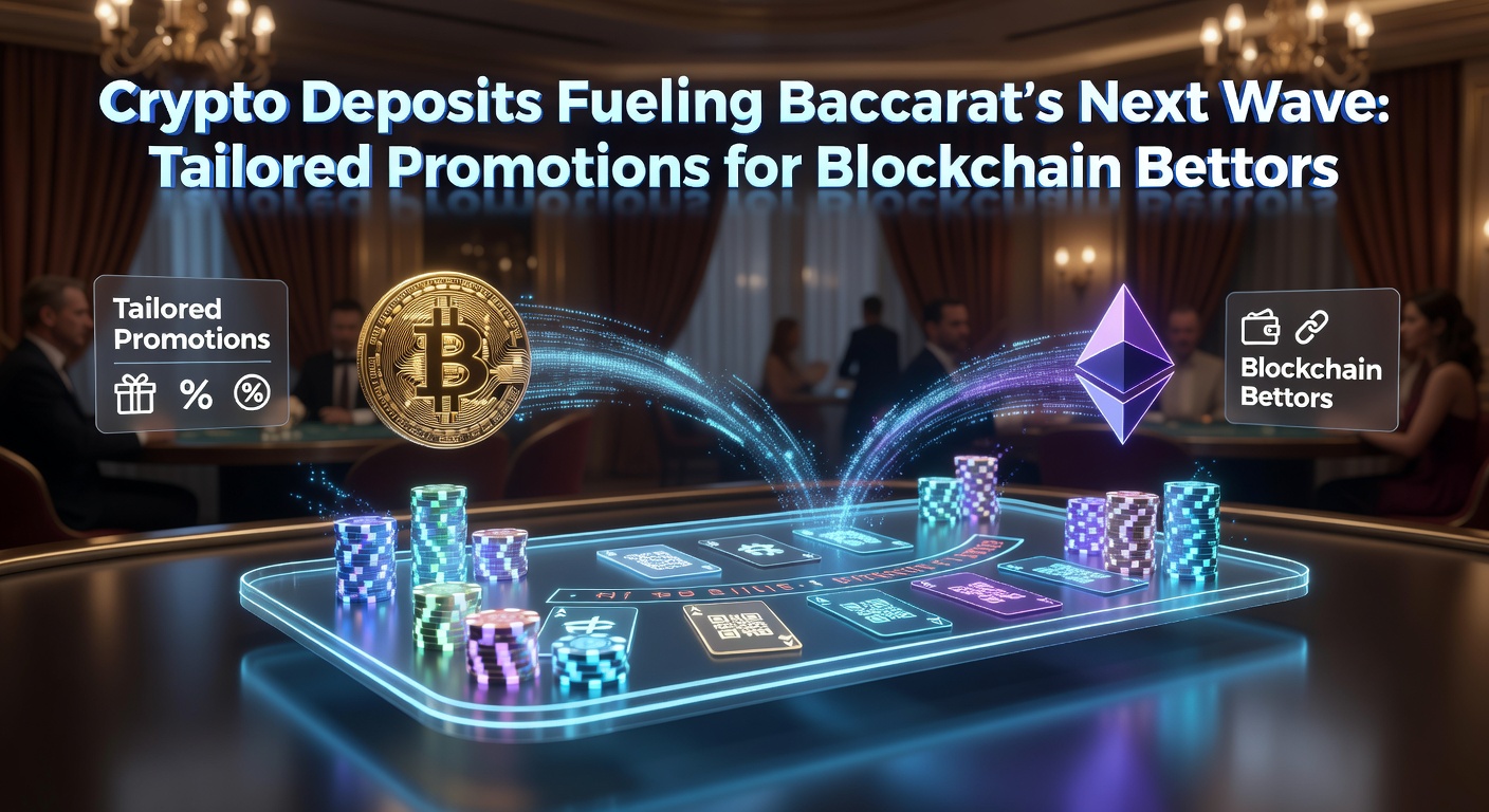 Digital illustration of cryptocurrency coins flowing into a baccarat table, symbolizing blockchain integration in online gaming