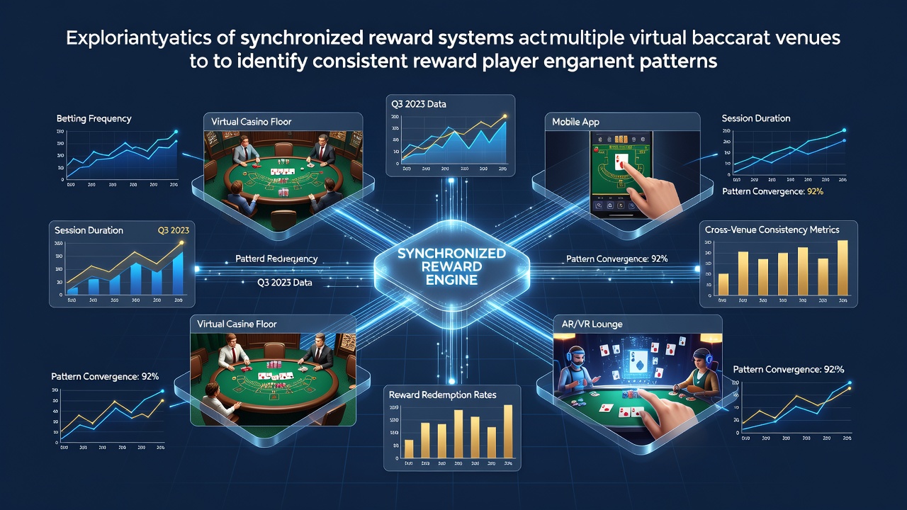 Network diagram showing interconnected virtual casino platforms with synchronized baccarat reward flows and player engagement metrics