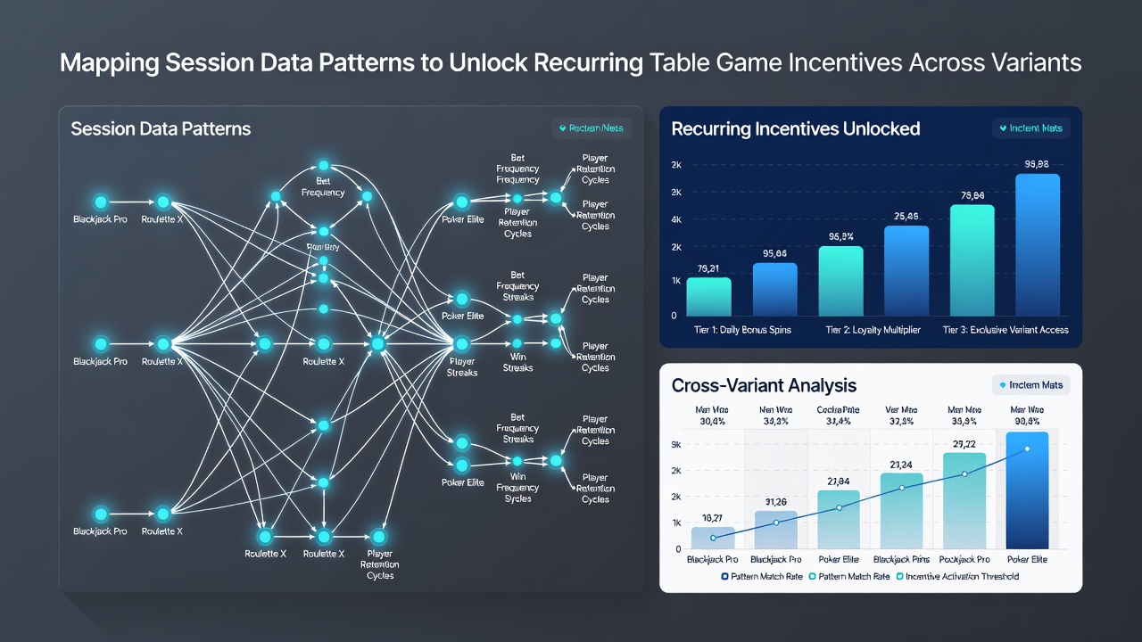 Dashboard interface displaying real-time session data mapping for recurring incentives in multiple table game variants
