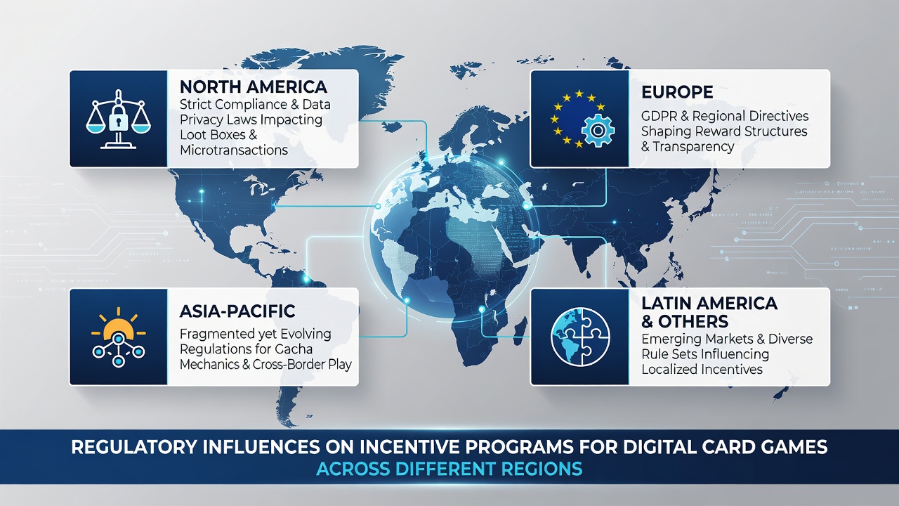 Comparison chart of incentive program restrictions for digital card games in Europe, North America, and Asia-Pacific